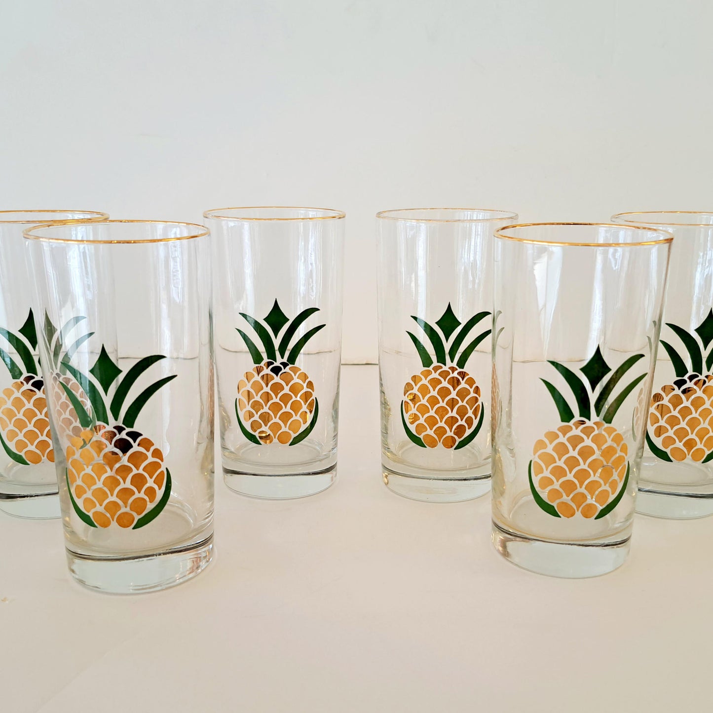 Highball Glasses  with Gold Pineapple Theme Set of 6