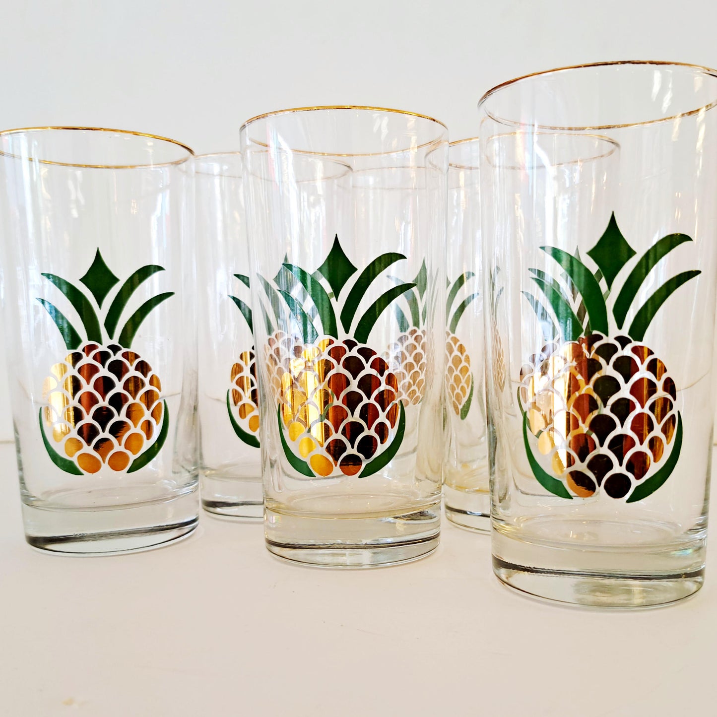 Highball Glasses  with Gold Pineapple Theme Set of 6