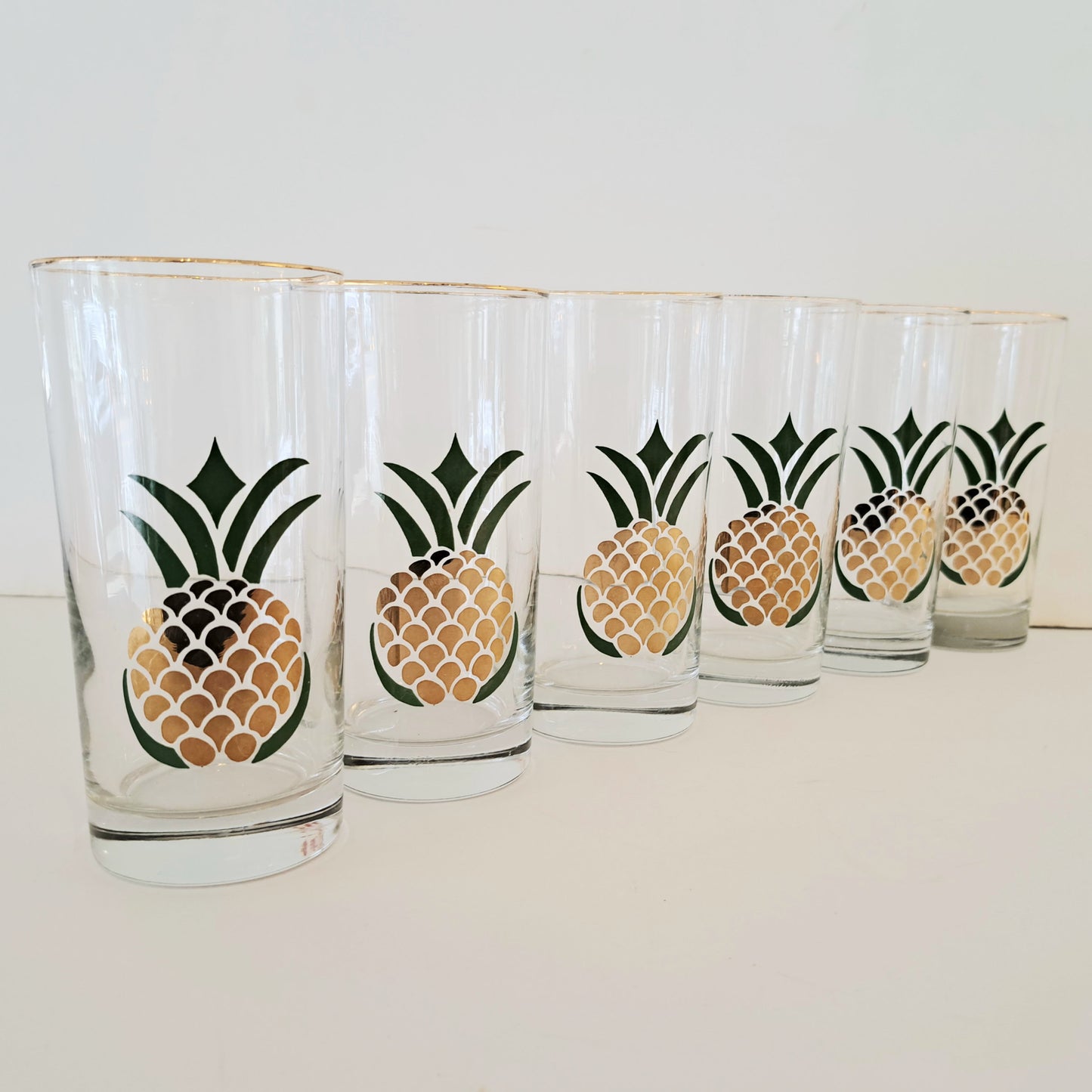 Highball Glasses  with Gold Pineapple Theme Set of 6