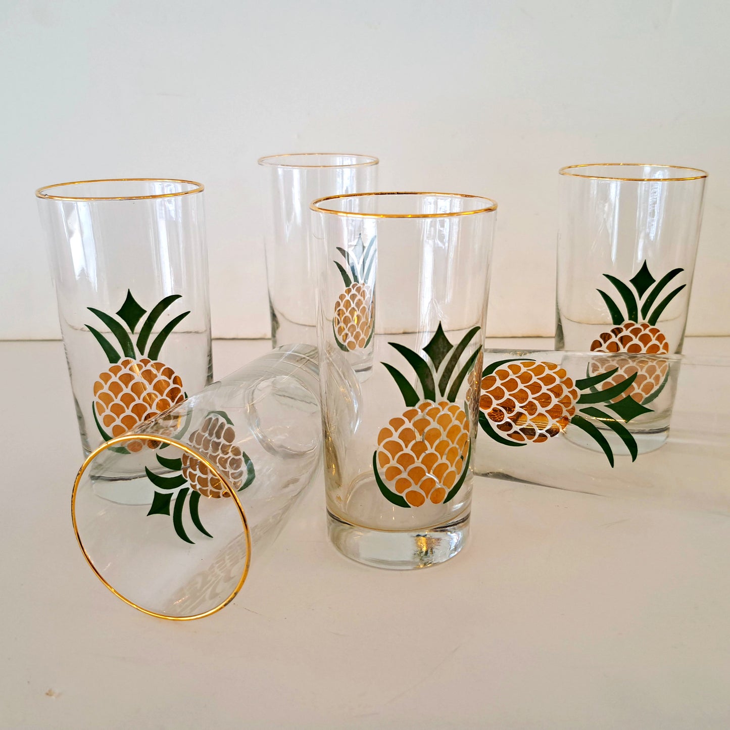 Highball Glasses  with Gold Pineapple Theme Set of 6