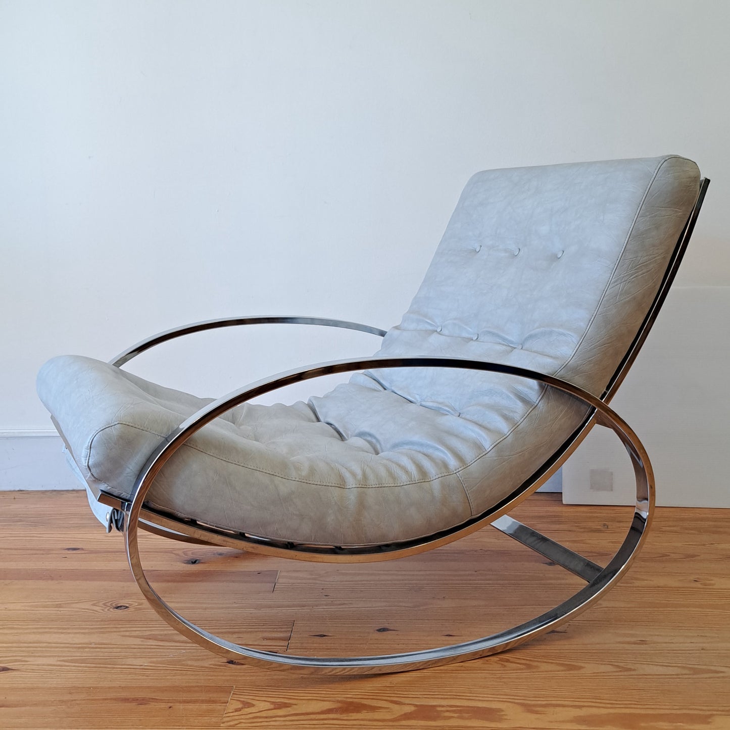 Leather and Chrome Rocker by Renato Zevi for Selig