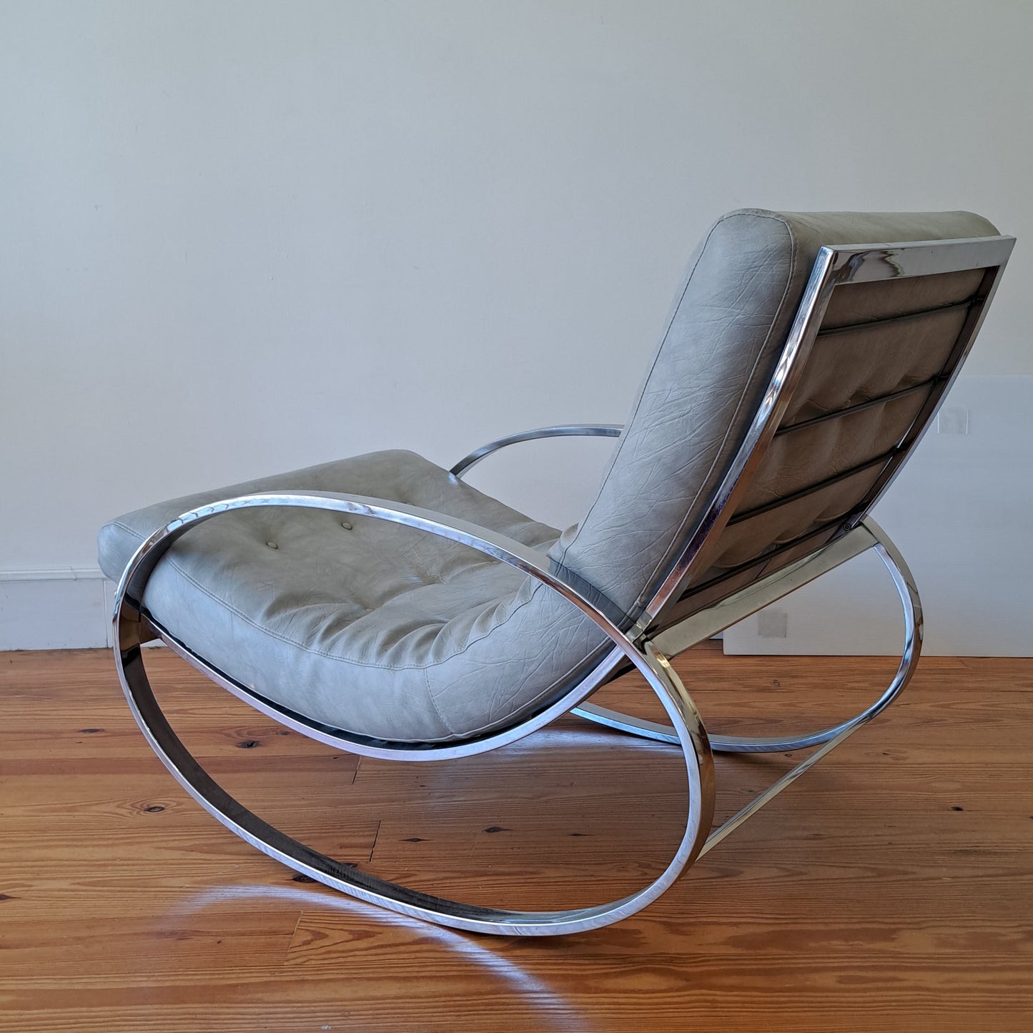 Leather and Chrome Rocker by Renato Zevi for Selig