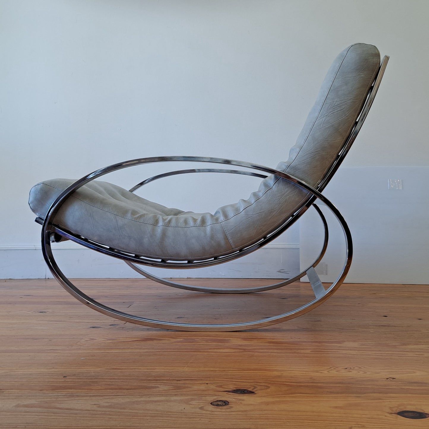 Leather and Chrome Rocker by Renato Zevi for Selig