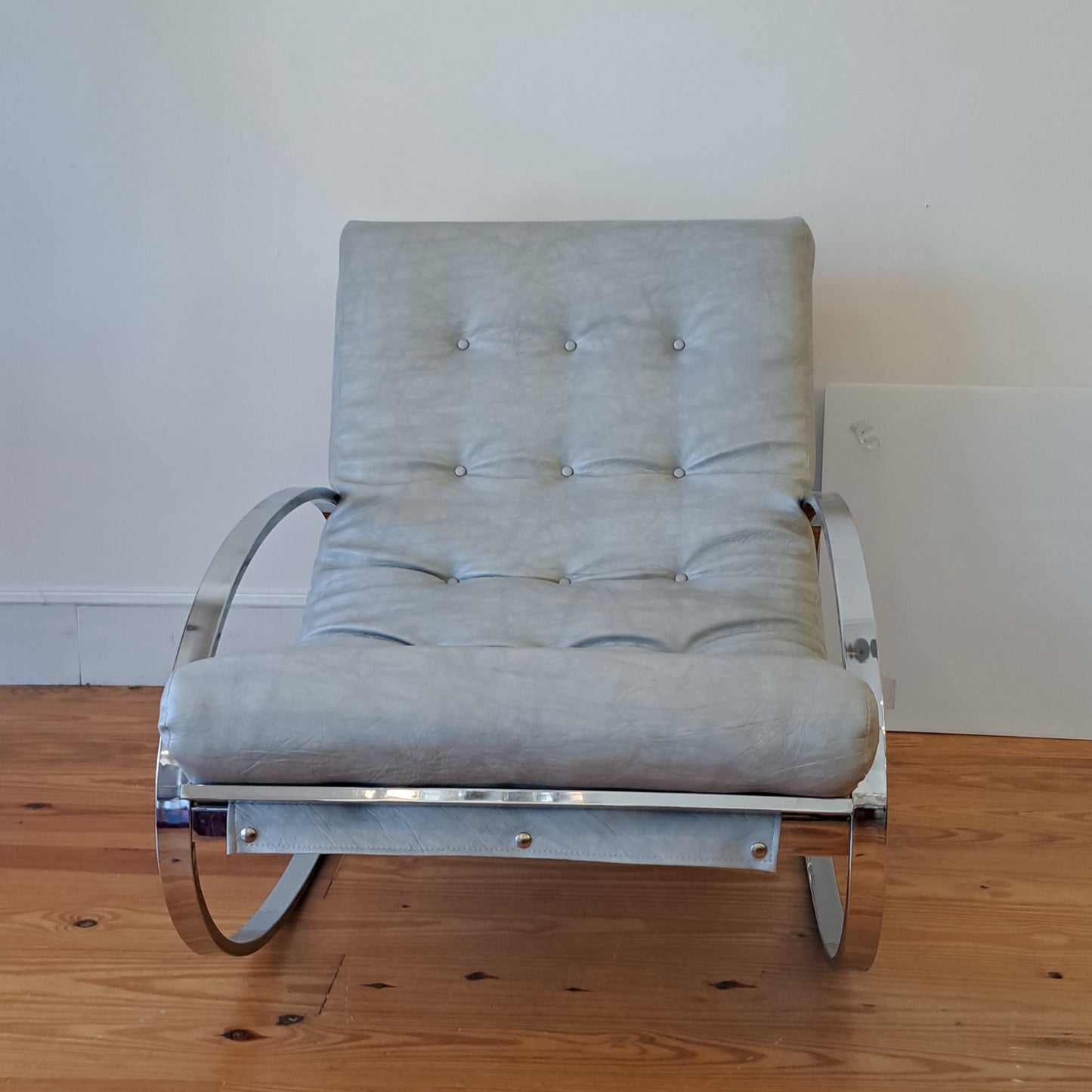 Leather and Chrome Rocker by Renato Zevi for Selig