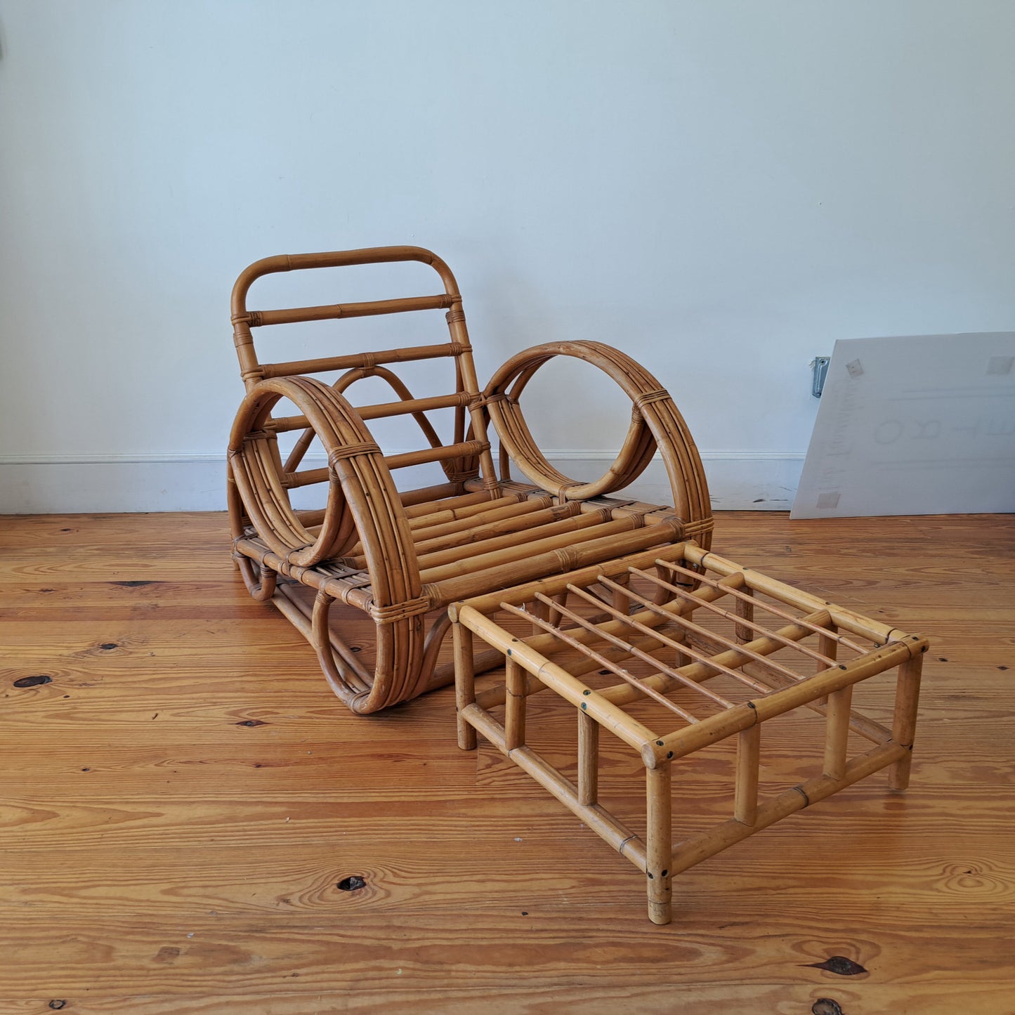 Bamboo Seating  Set with Ottoman and Glass Top Table