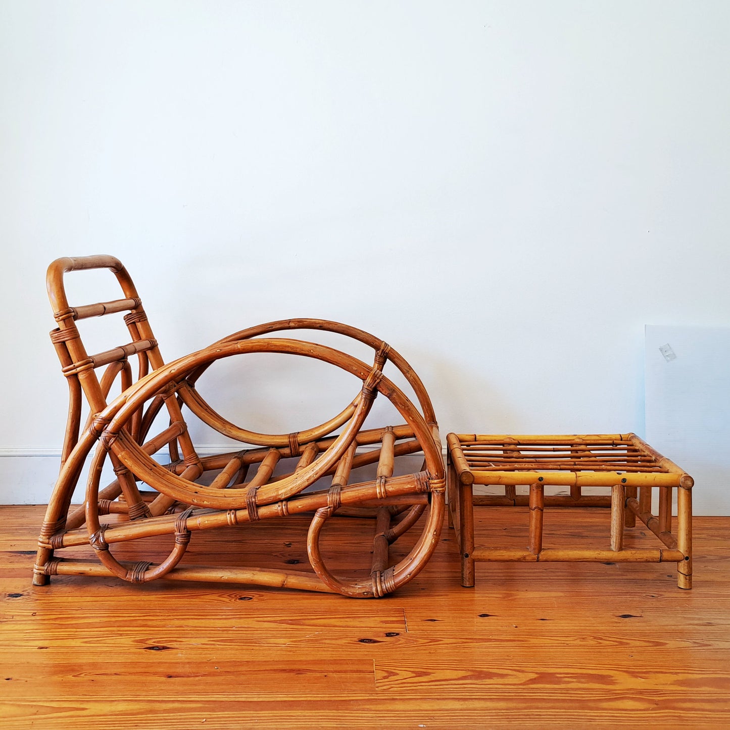 Bamboo Seating  Set with Ottoman and Glass Top Table