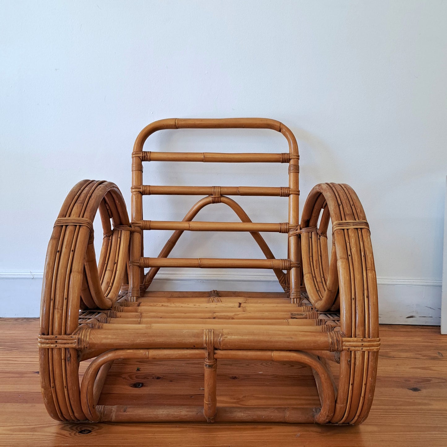 Bamboo Seating  Set with Ottoman and Glass Top Table